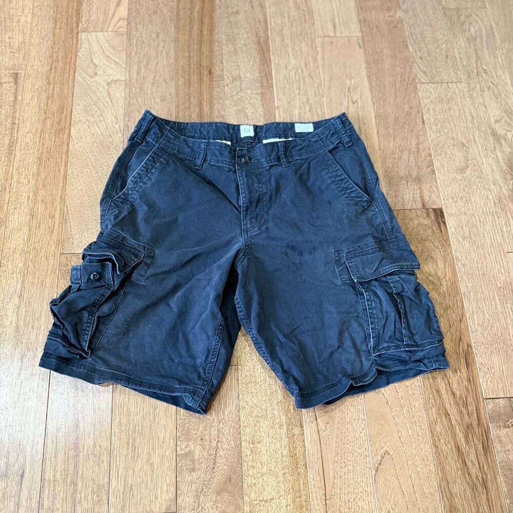 VTG Gap Black Cargo Shorts Mens 34W Utility Military Cotton Casual Outdoor